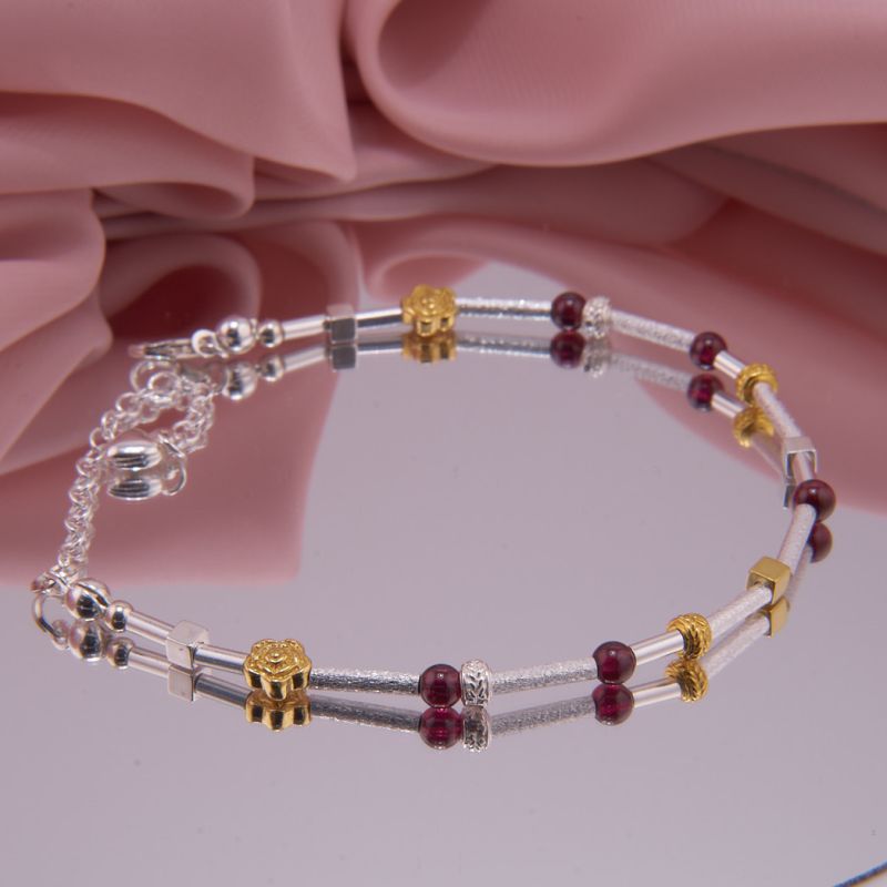 Bicolor Armband Damen mit Granat Kugeln